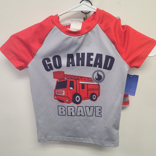 grey/red shein go ahead brave truck 2 piece swim, 5T B