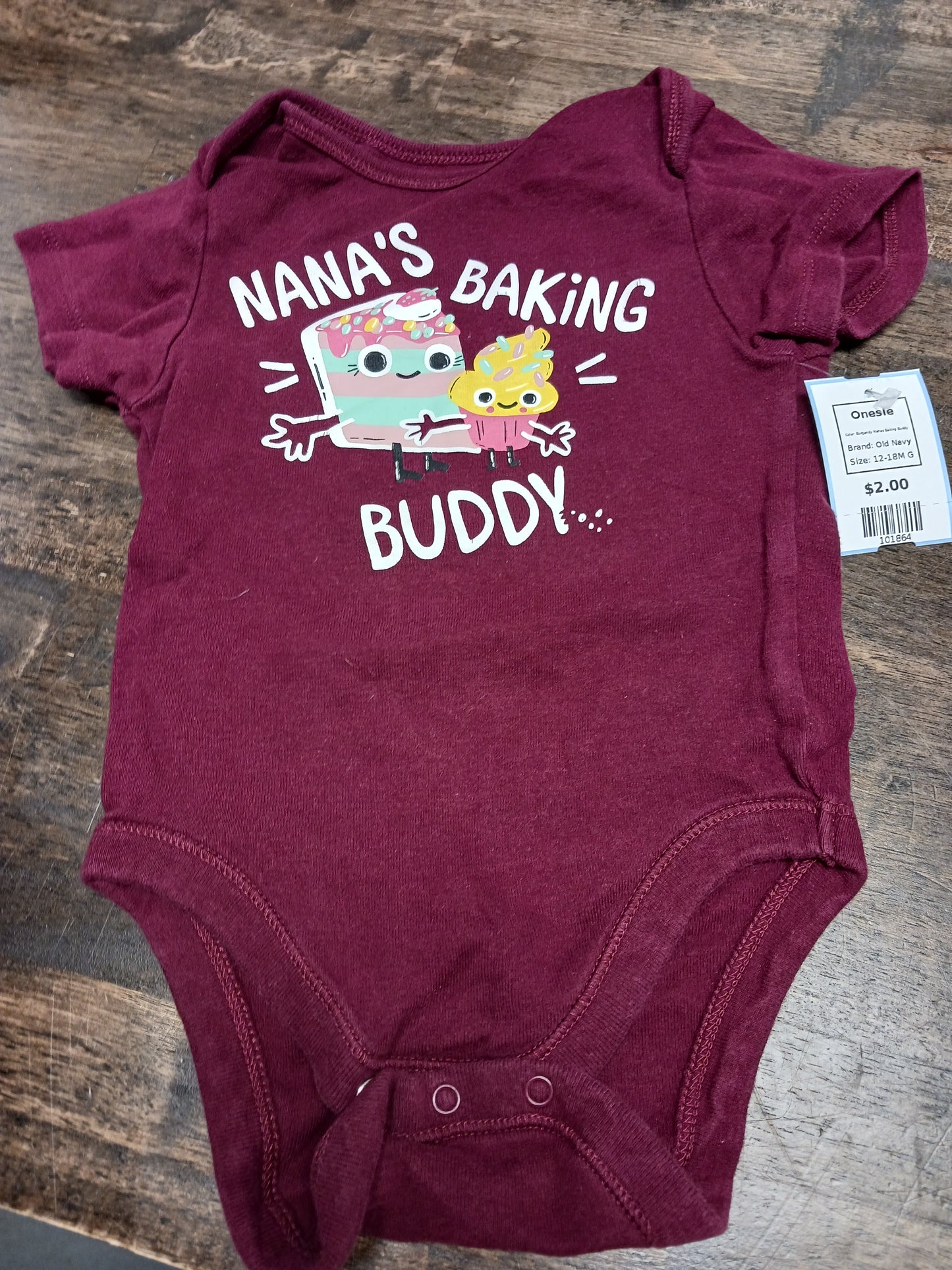 Burgandy Nanas Baking Buddy Old Navy Onesie, 12-18M G