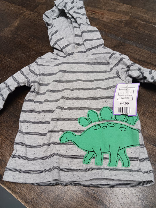 Grey/Green Dino Carters Hooded Longsleeve Shirt, NB B