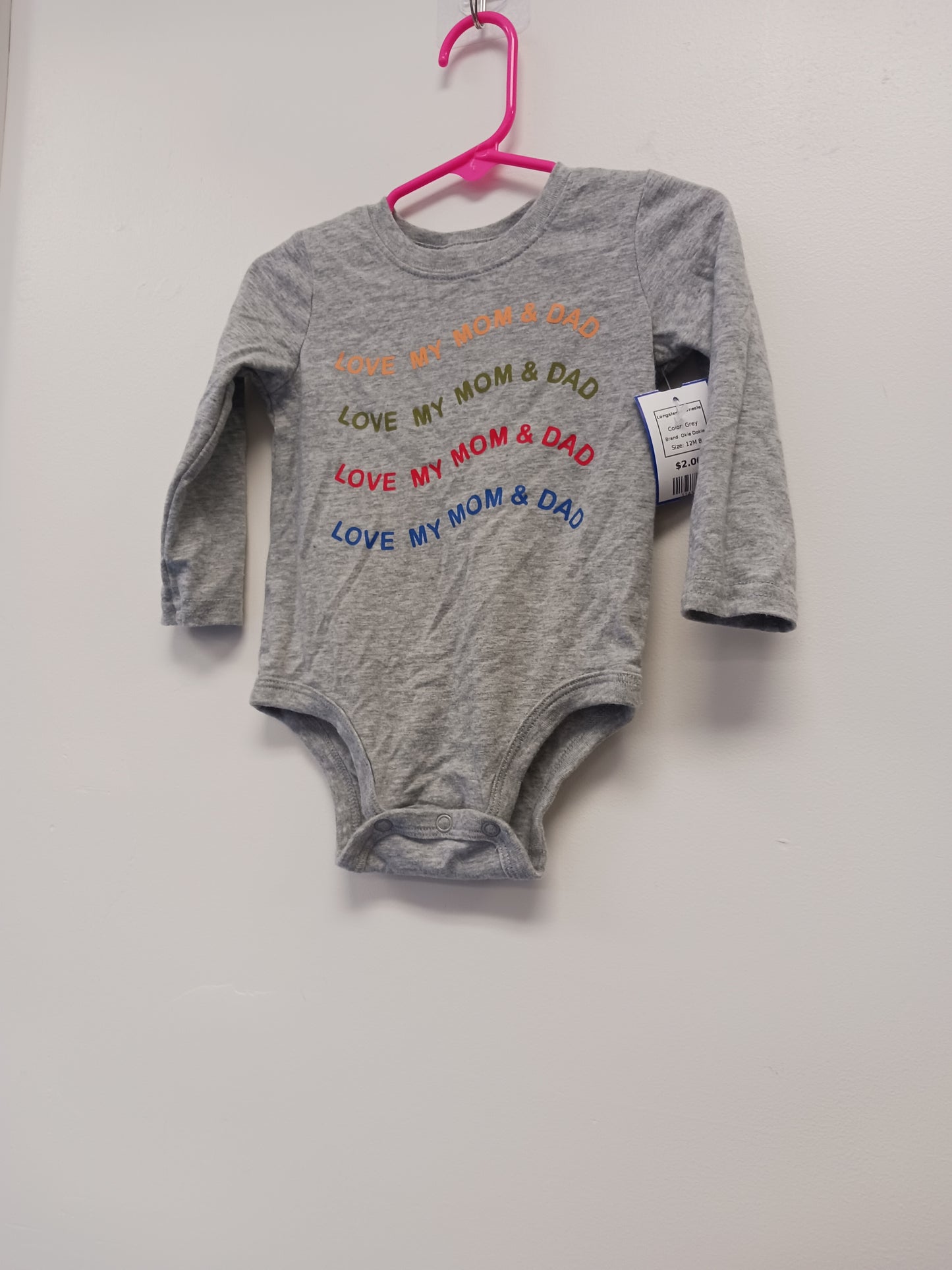 Grey Okie Dokie Longsleeve Onesie, 12M B