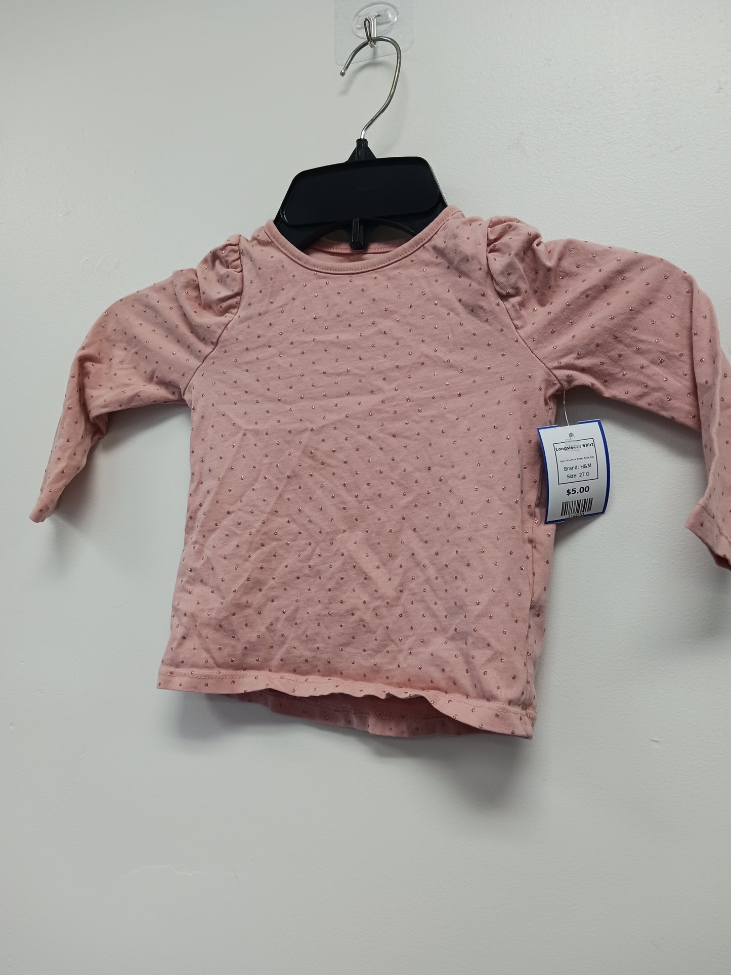 Pink/Pink Glitter Polka Dot H&M Longsleeve Shirt, 2T G