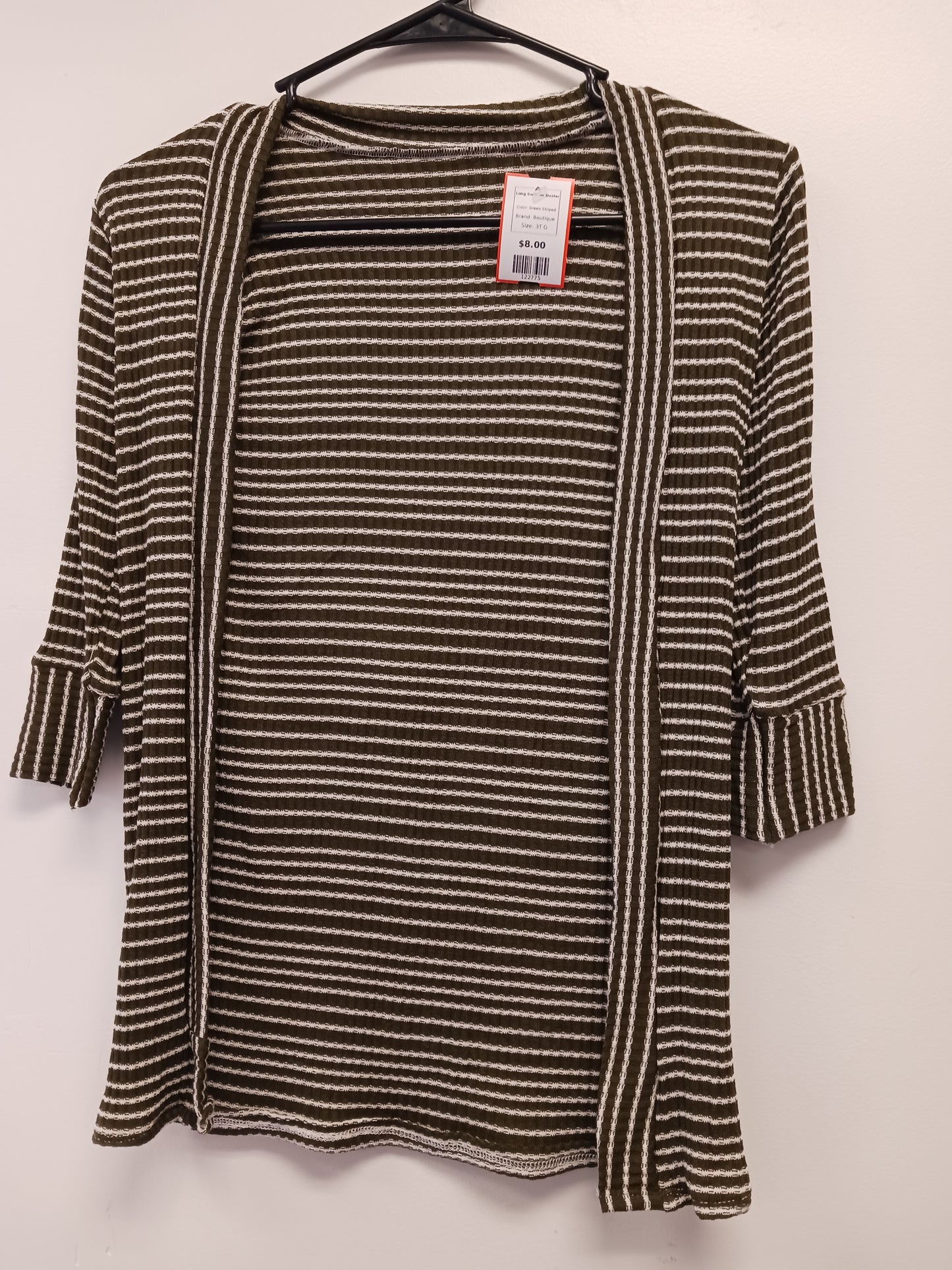 Green Striped Boutique Long Sweater Duster, 3T G