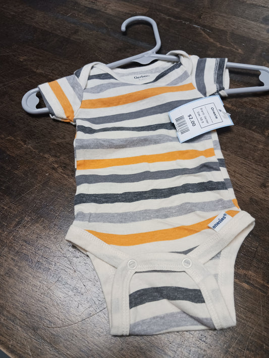 White/Yellow/Grey Striped Gerber Onesie, NB B