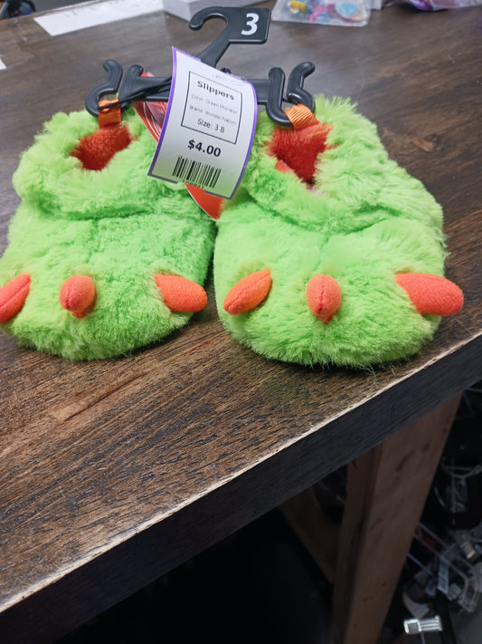 Green Monster Wonder Nation Slippers, 3 B