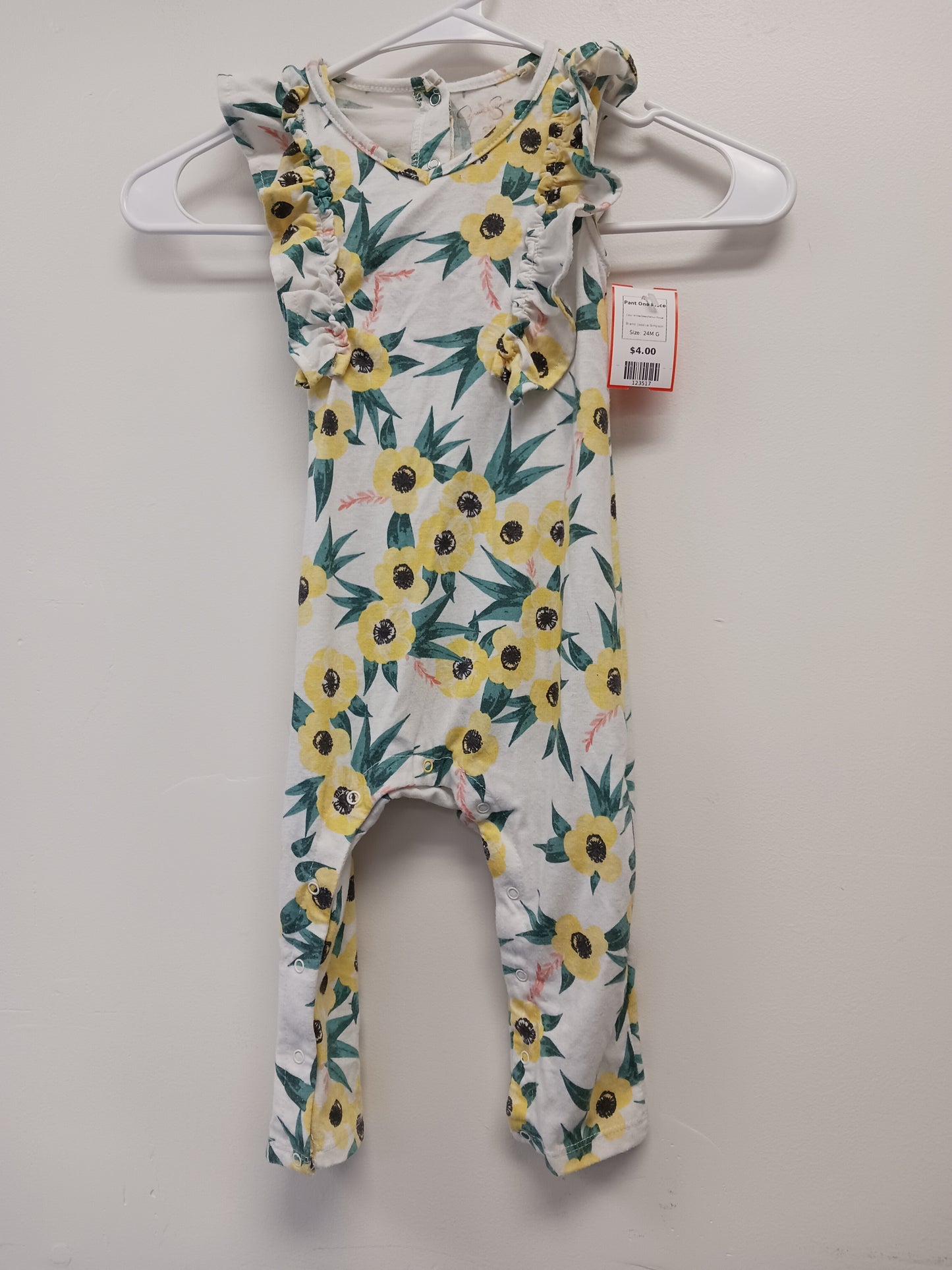 White/Green/Yellow Flower Jessica Simpson Pant One Piece, 24M G