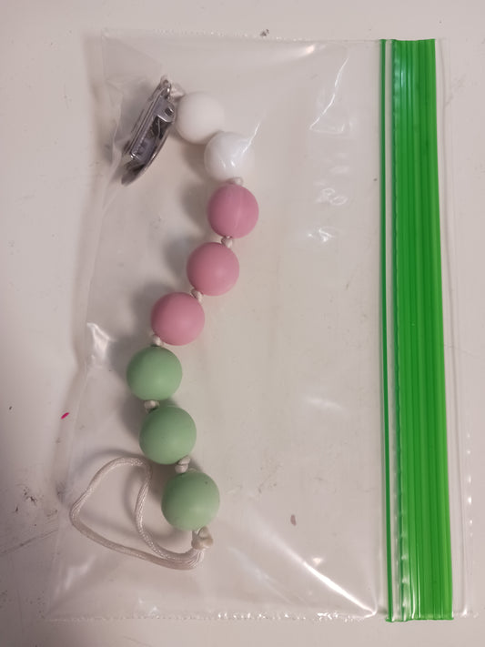 White/Pink/Green  Pacifier Clip