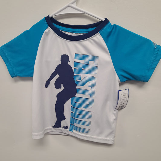 White/Blue Baseball New Balance Shirt, 2T B