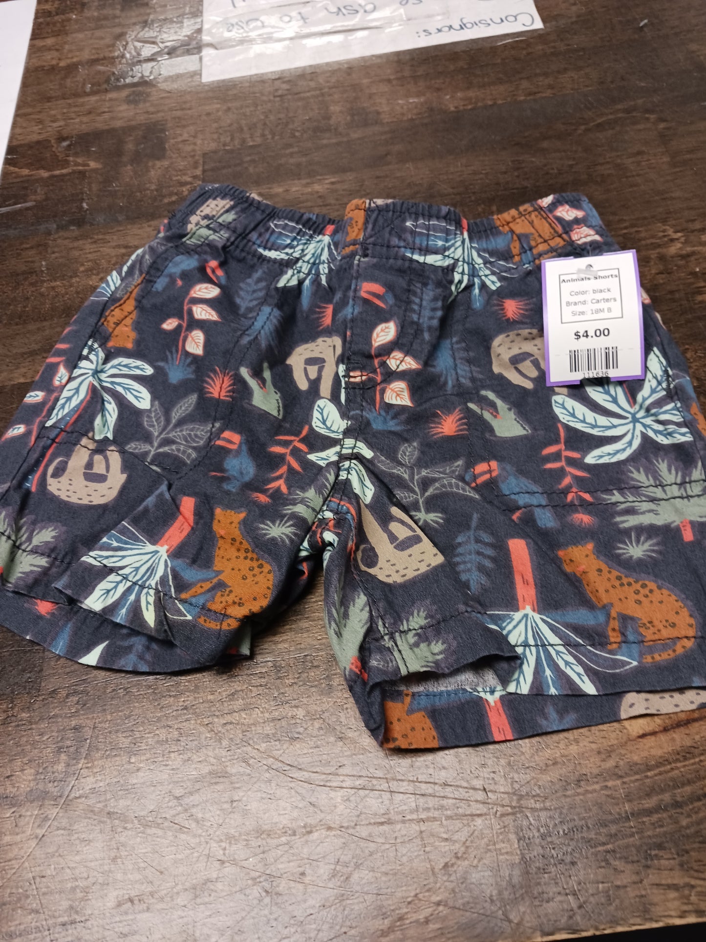 black Carters Animals Shorts, 18M B