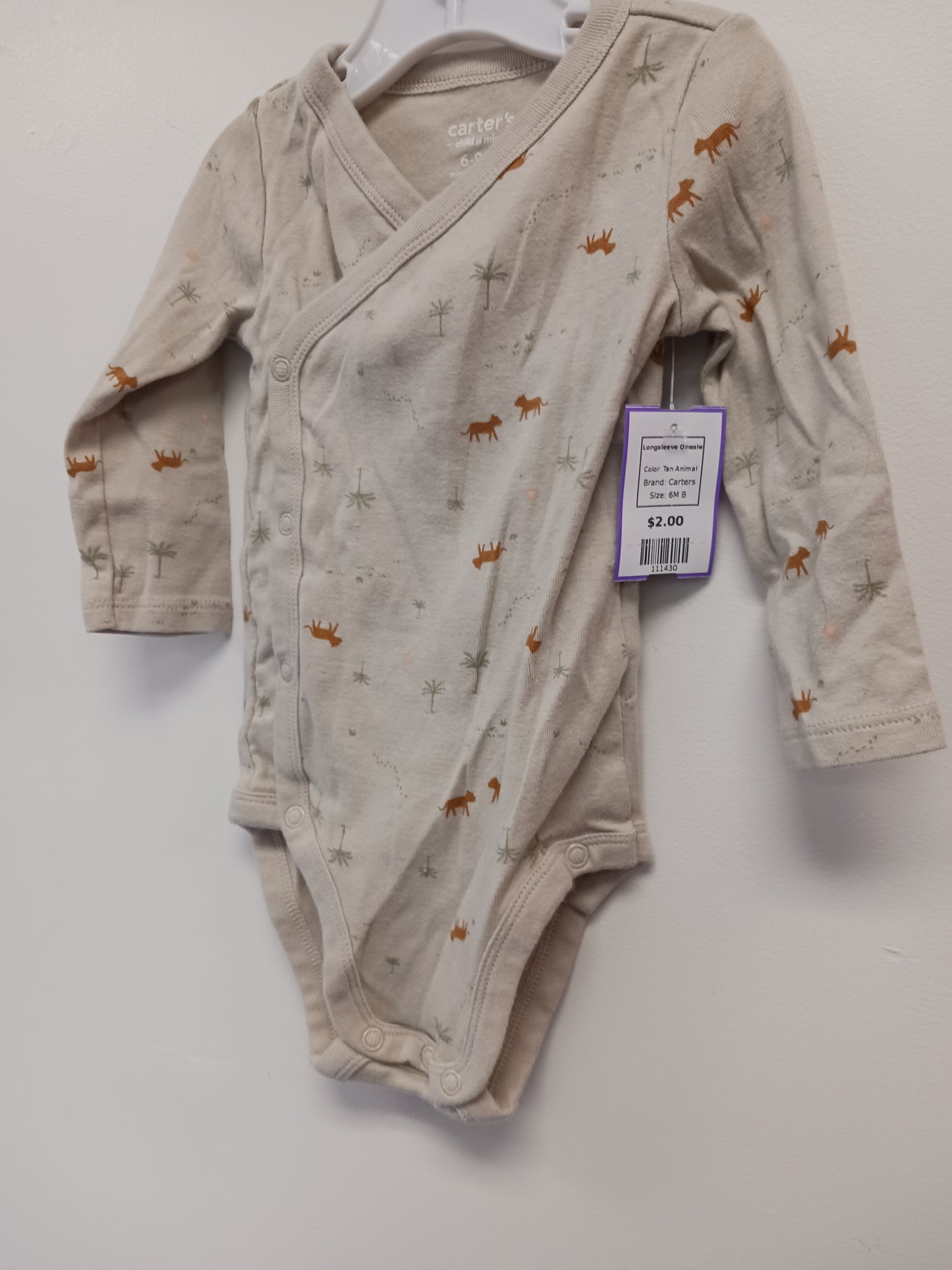 Tan Animal Carters Longsleeve Onesie, 6M B