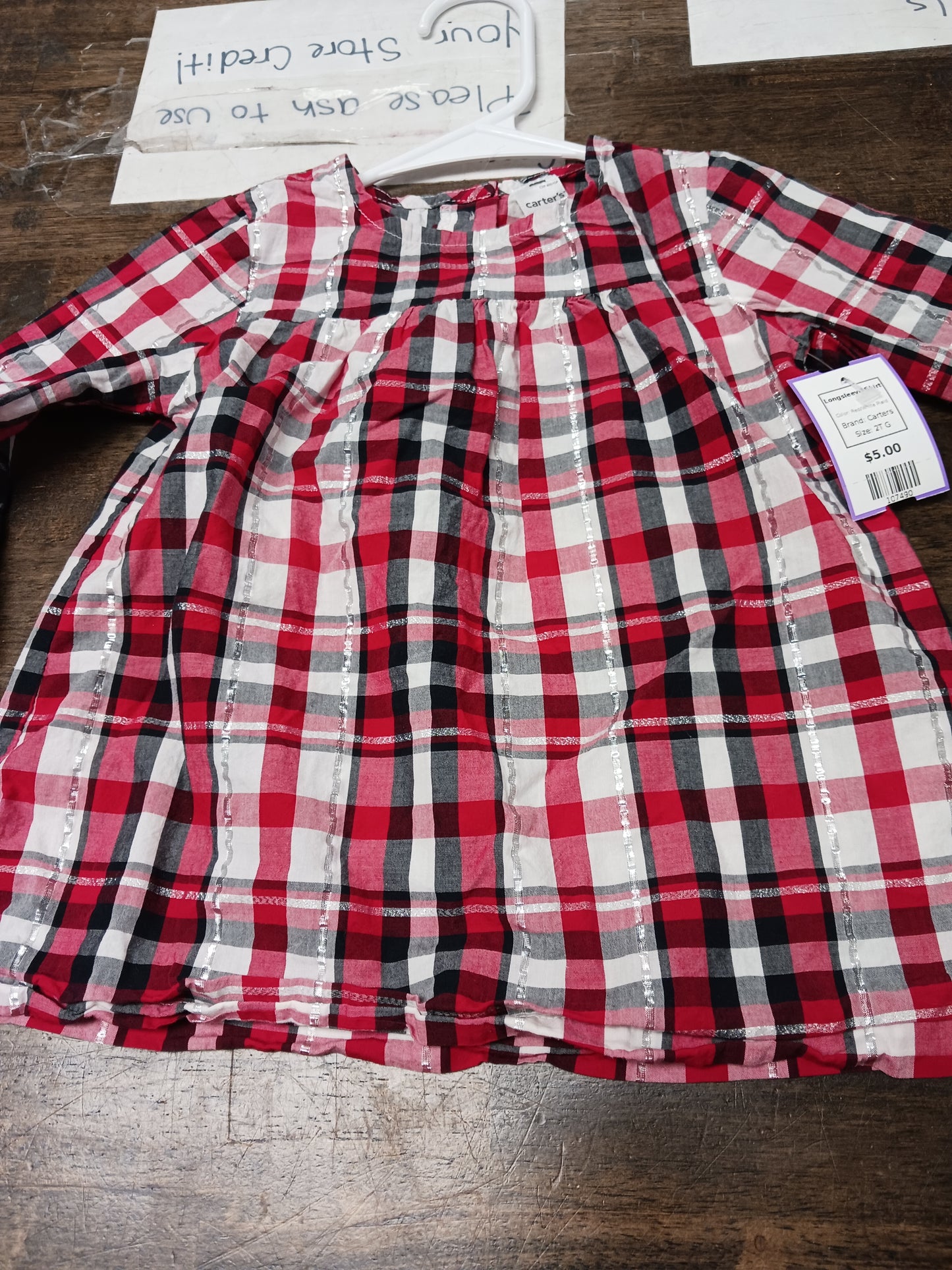 Red/White Plaid Carters Longsleeve Shirt, 2T G