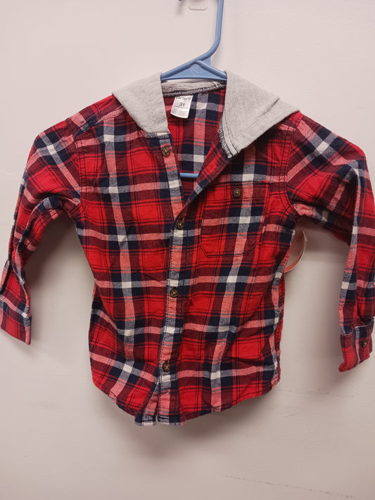 Red/Navy Plaid Carters Hooded Flannel, 3T B