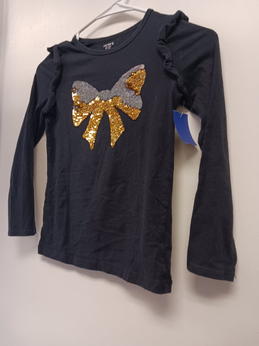 Black/Gold/Silver Sequin Bow Carters Longsleeve Shirt, 8 G