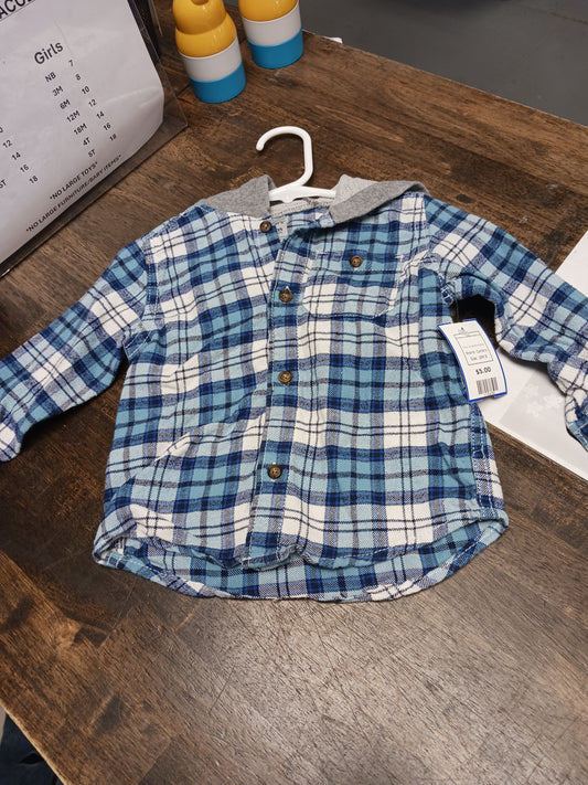 Blue/White/Grey Carters Hooded Longsleeve Button Up, 18M B