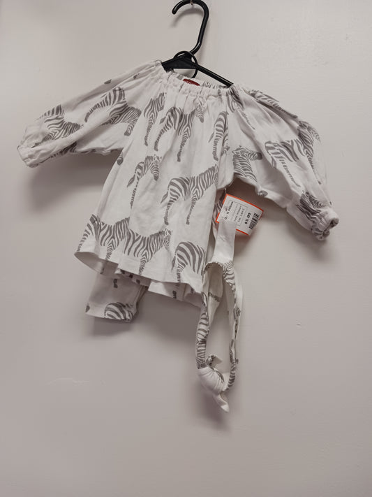 White/Grey Zebra Milkbarn Outfit W/Bow, 3-6M G