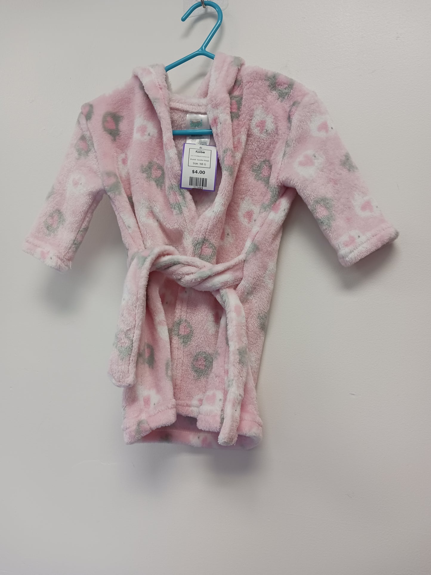 Pink/Grey/White Elephant Gentle Steps Robe, NB G