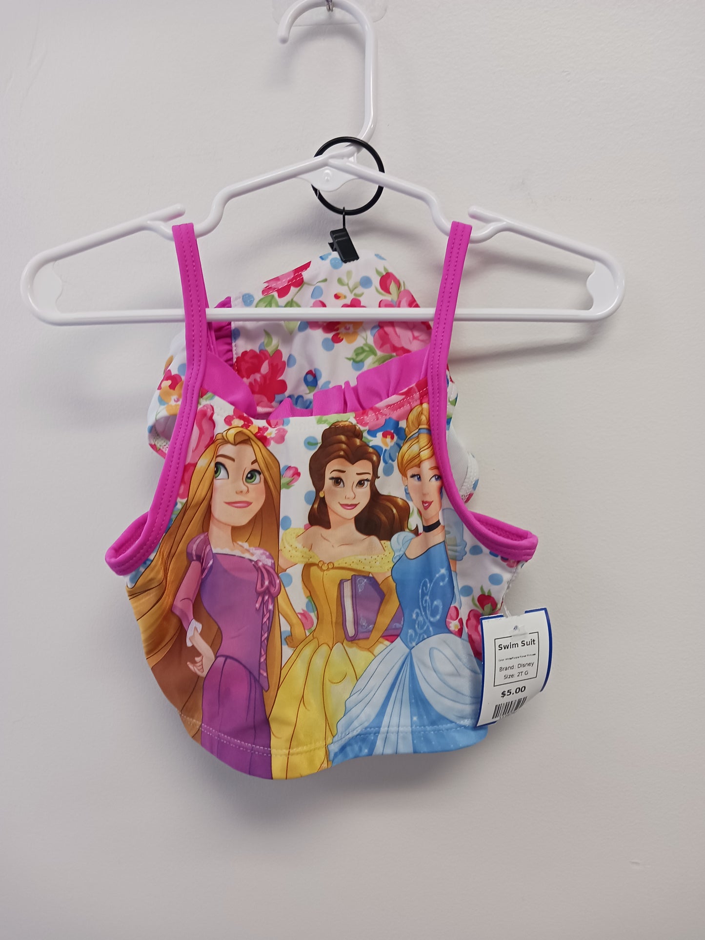 White/Purple Flower Princess Disney Swim Suit, 2T G