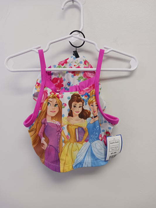White/Purple Flower Princess Disney Swim Suit, 2T G