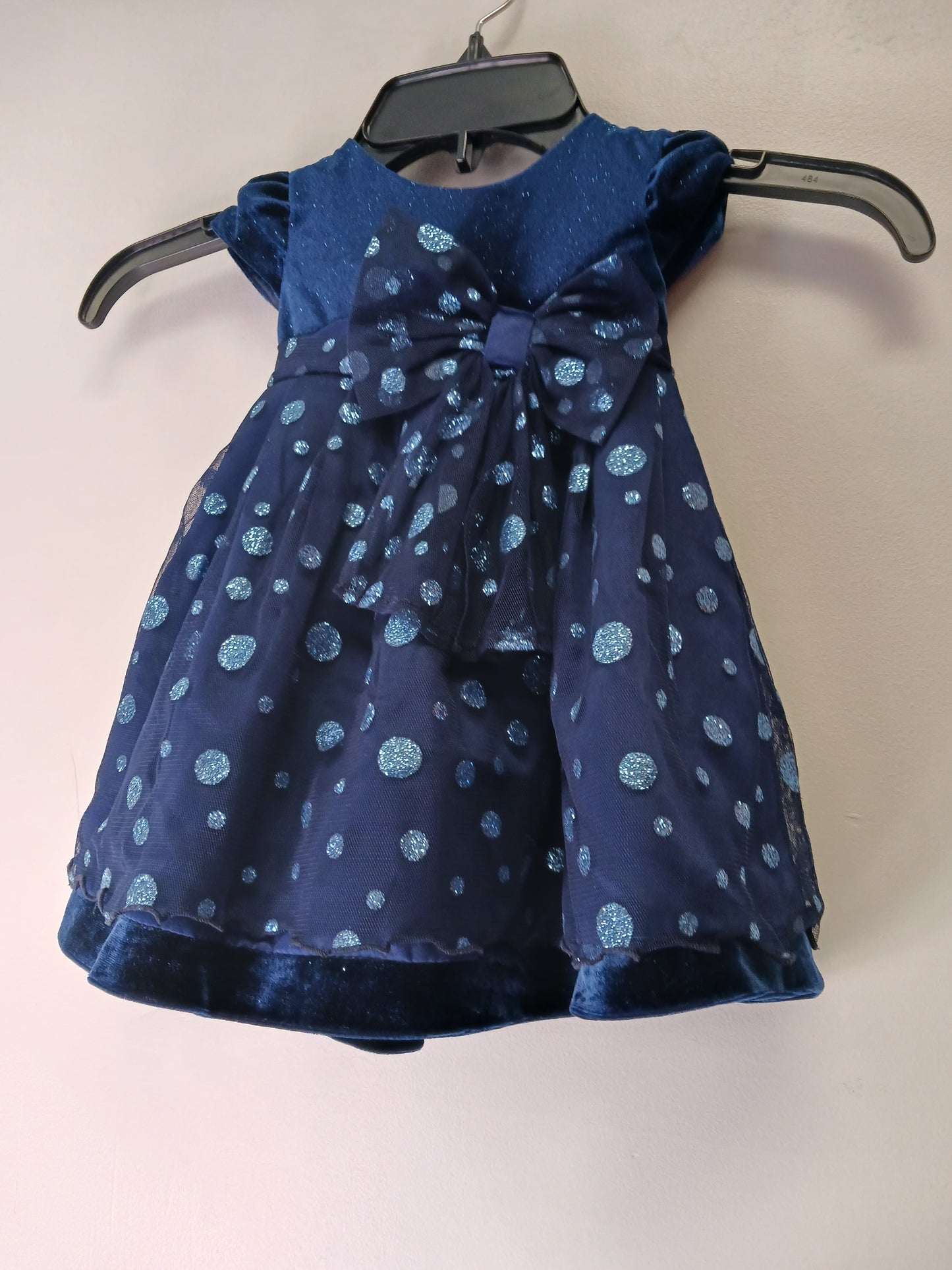 Navy Glitter Polka Dot Youngland Holiday Dress, 12M G