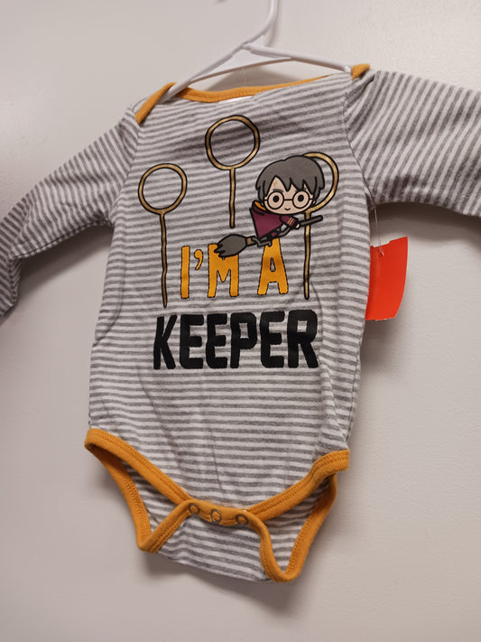 Grey/White/Yellow Harry Potter Longsleeve Onesie, 6-9M B