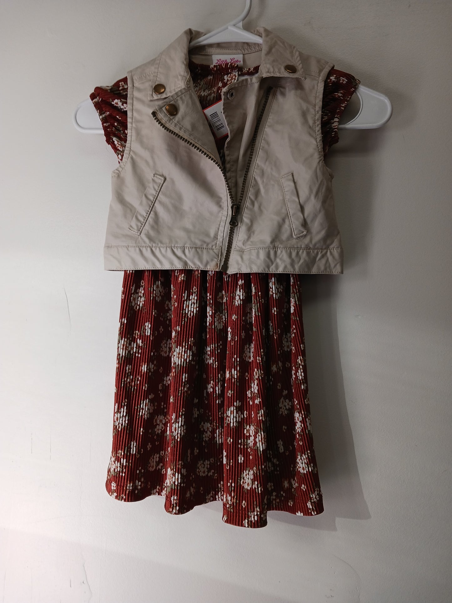 Cream/Brown Flower Little Lass Dress W/Vest, 5T G