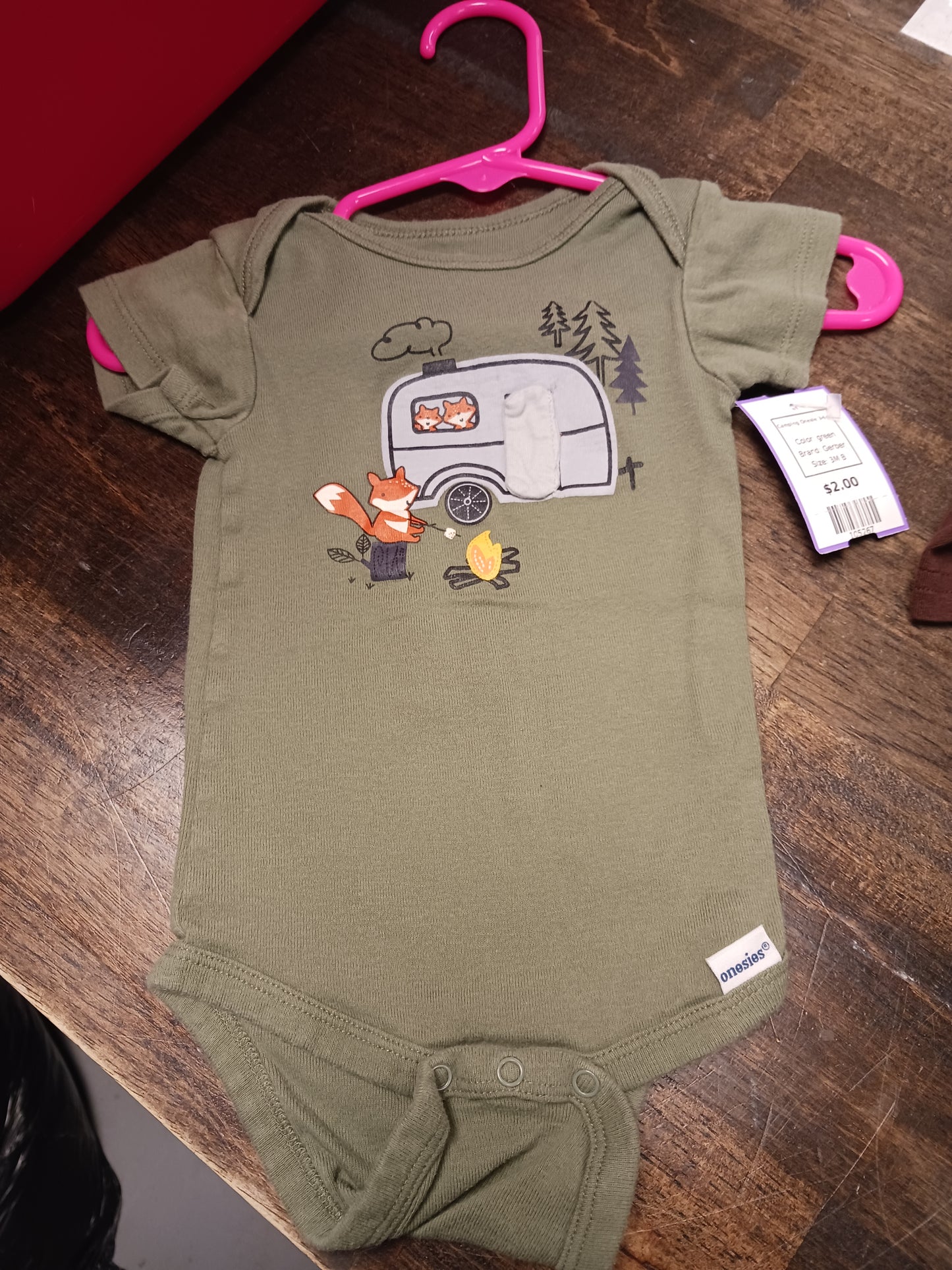 green Gerber Camping Onesie 3-6m, 3M B