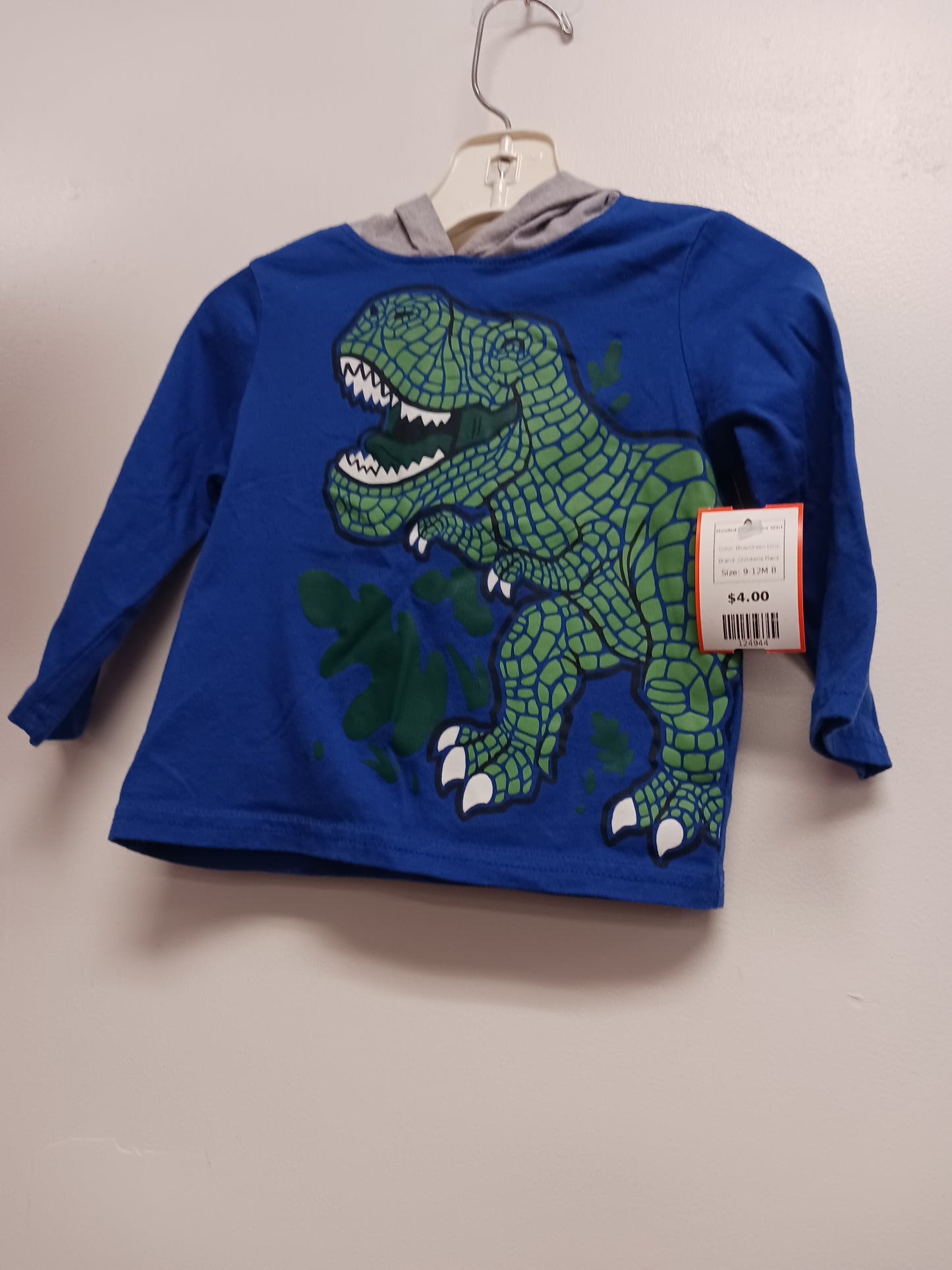 Blue/Green Dino Childrens Place Hooded Longsleeve Shirt, 9-12M B