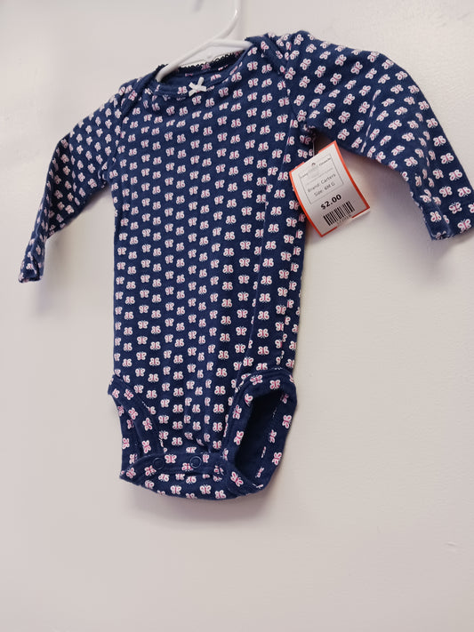 Navy/White/Pink Butterfly Carters Longsleeve Onesie, 6M G