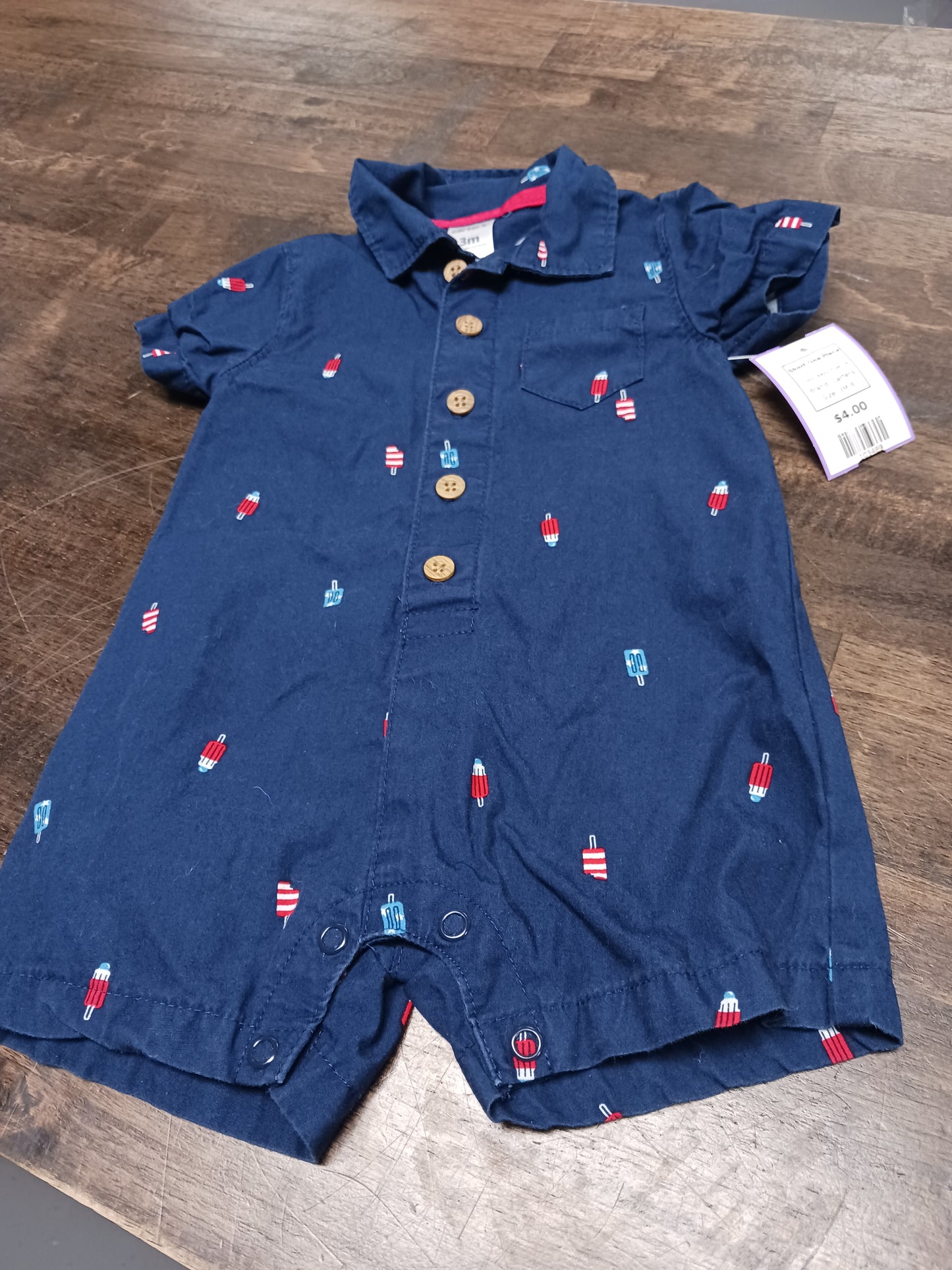 Navy Popsicle Carters Short One Piece, 3M B