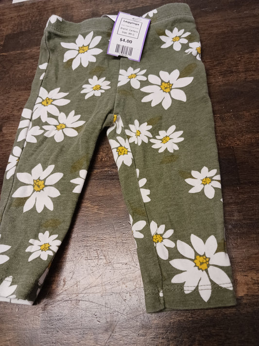Green/White Flower Carters Leggings, 9M G