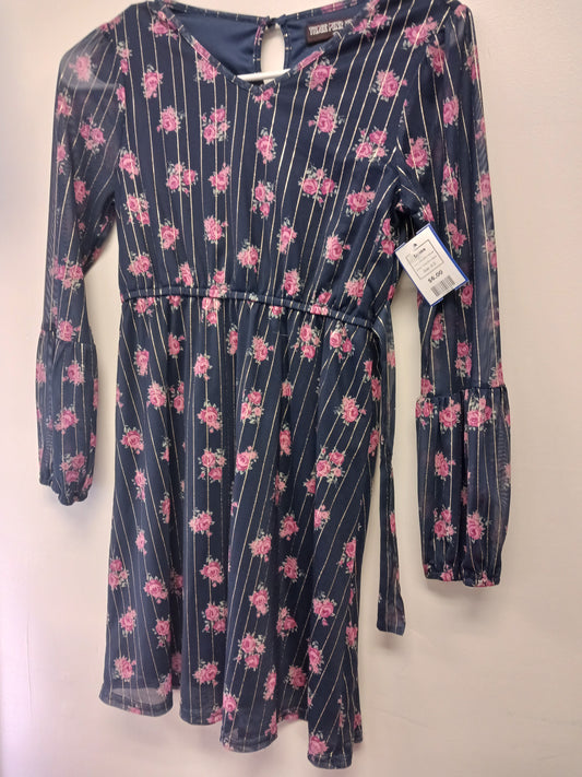 Navy/Pink Flower Three Pink Hearts Dress, 8 G