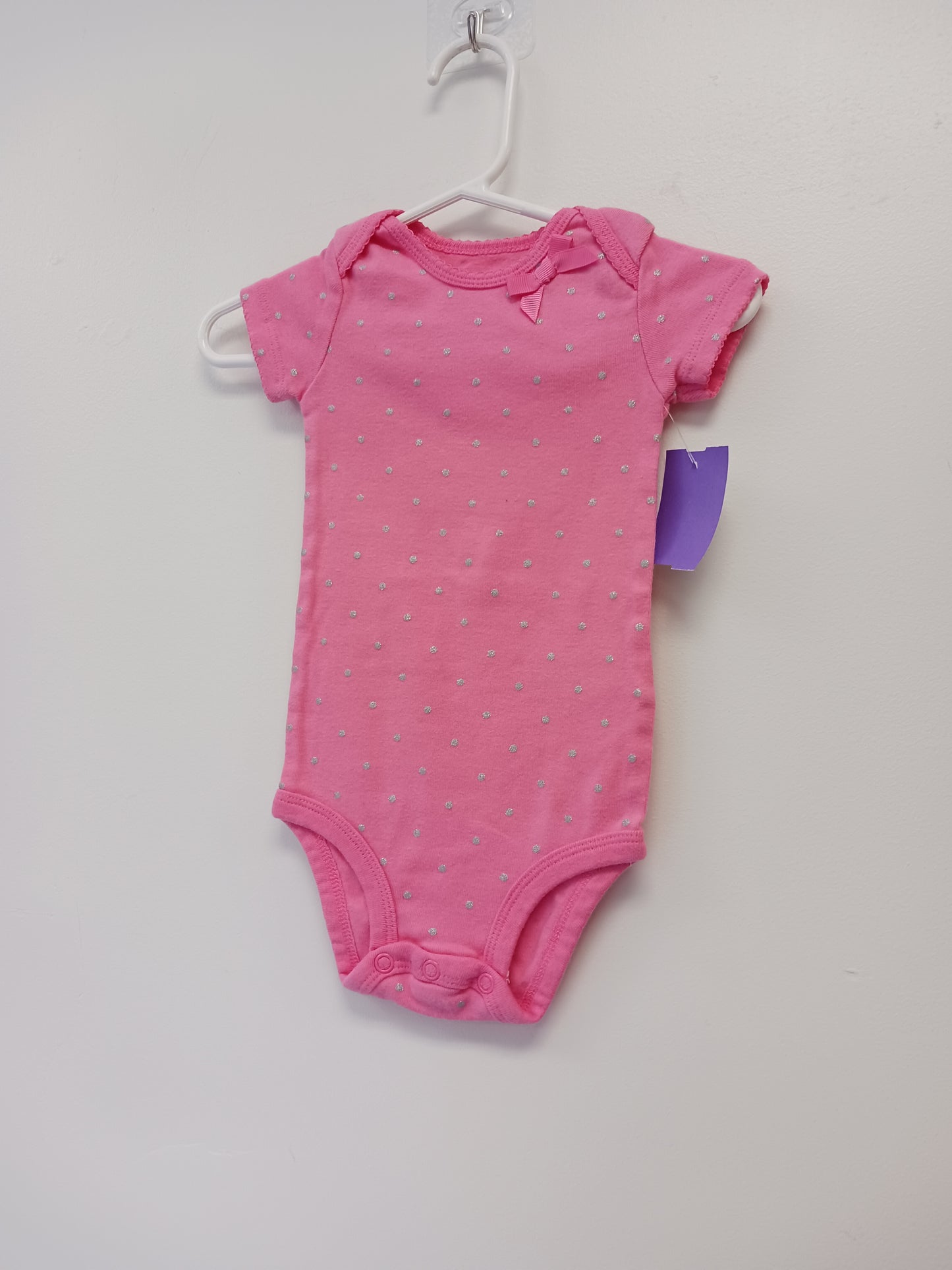 Pink/Silver Polka Dot Carters Onesie, 6M G
