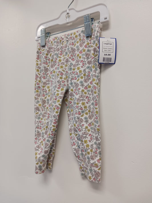 White/Colorful Flower Carters Leggings, 12M G