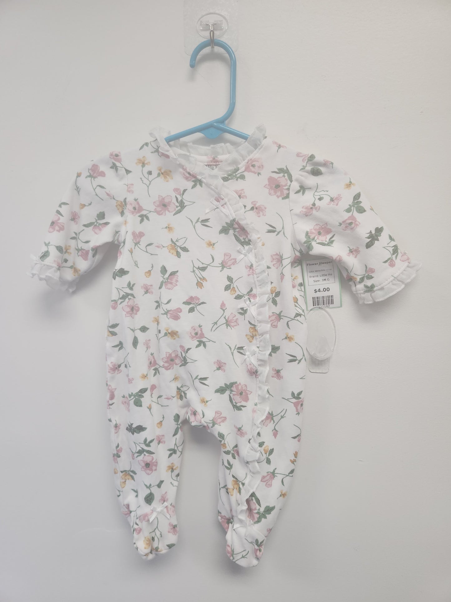 White/Pink Flower Little Me Flower Sleeper, 3M G