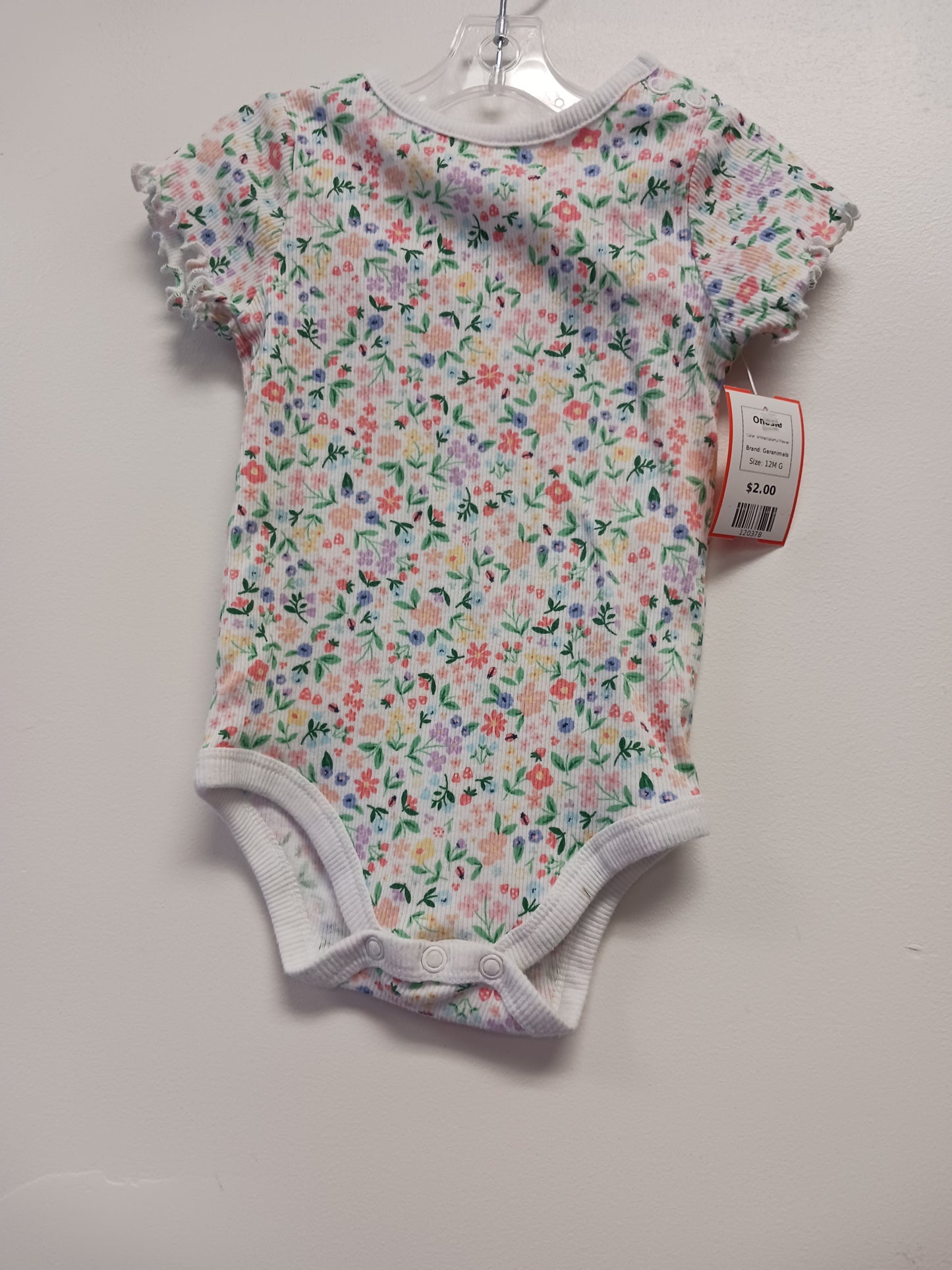 White/Colorful Flower Garanimals Onesie, 12M G