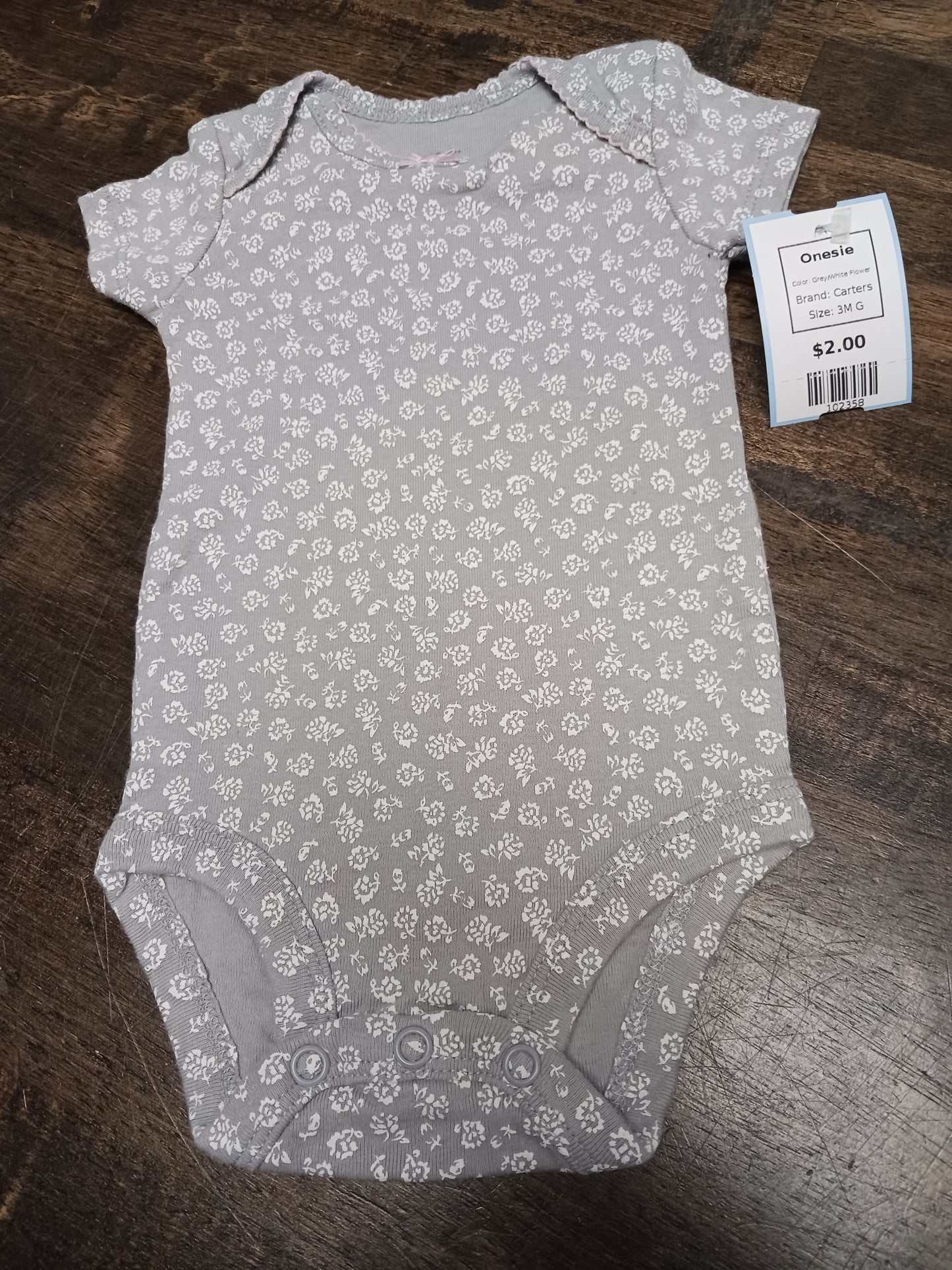 Grey/White Flower Carters Onesie, 3M G