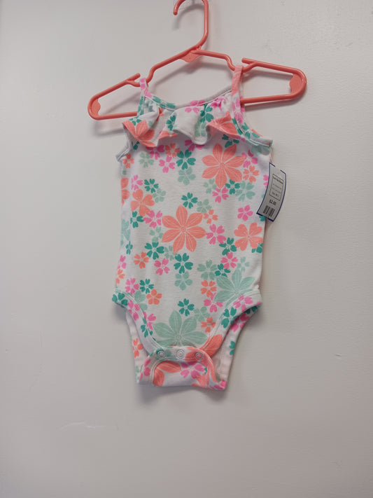 White/Colorful Flower Jumping Bean Tank Top Onesie, 9M G
