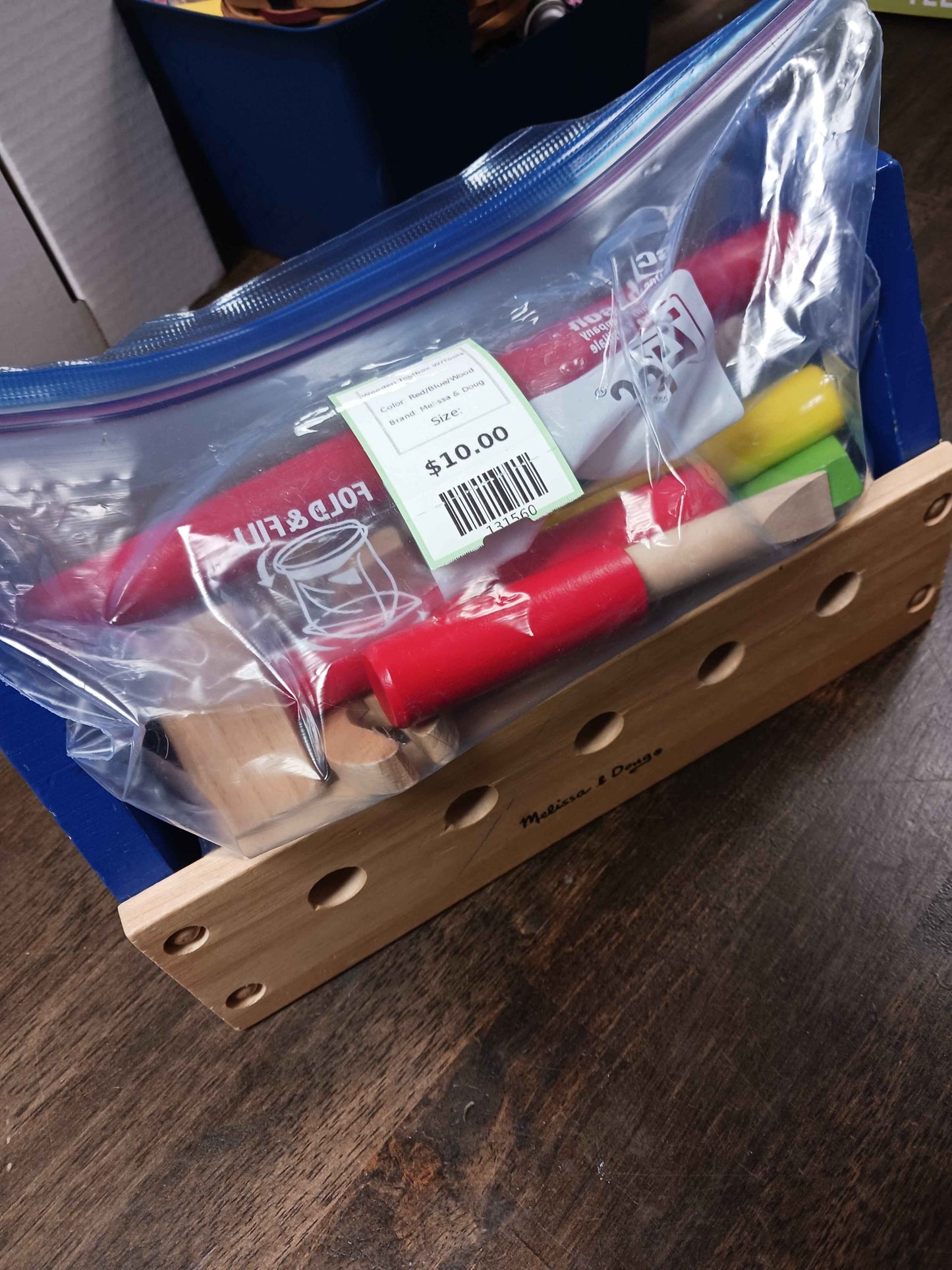 Red/Blue/Wood Melissa & Doug Wooden Toolbox W/Tools