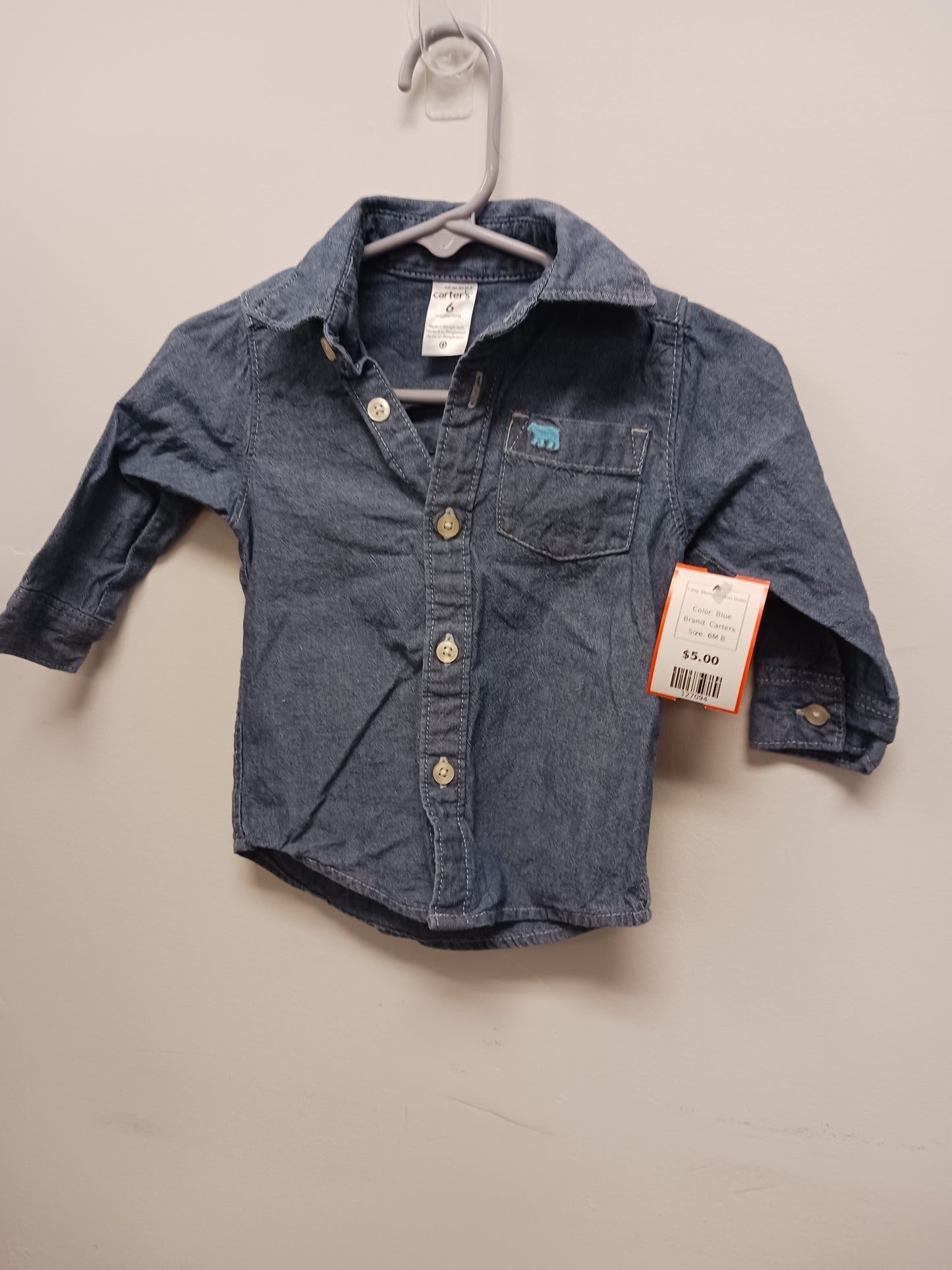 Blue Carters Long Sleeve Button Down, 6M B