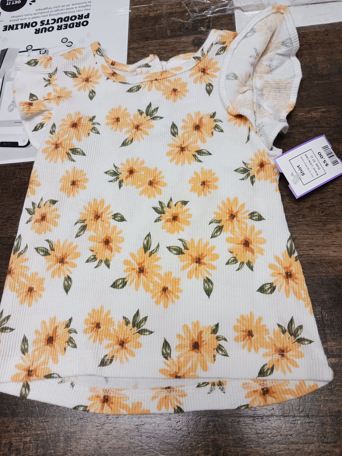 White/Yellow Flower Little Lass Shirt, 5T G
