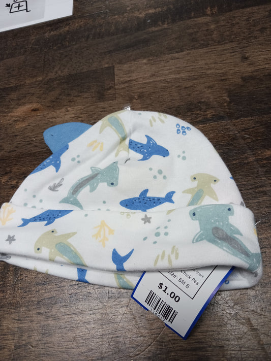 White/Blue Shark Chick Pea Hat, 6M B