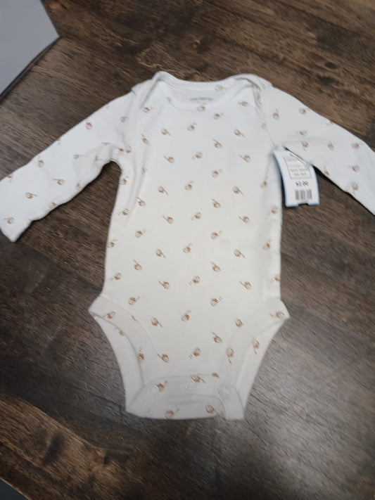 White/Brown Acorn Carters Longsleeve Onesie, 3M B