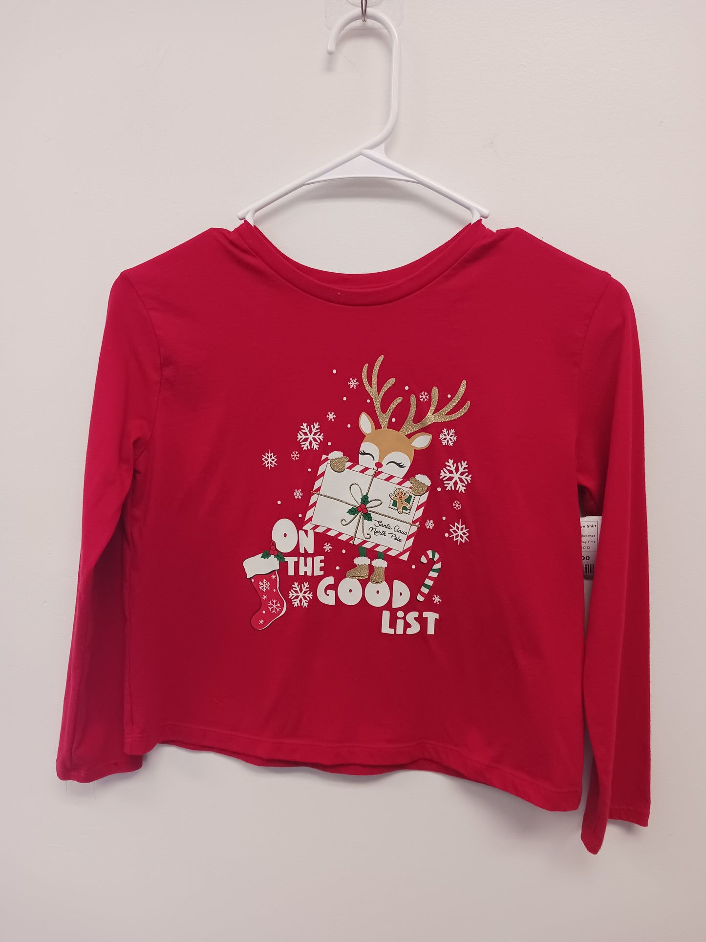 Red Christmas Holiday Time Lognsleeve Shirt, 10 G