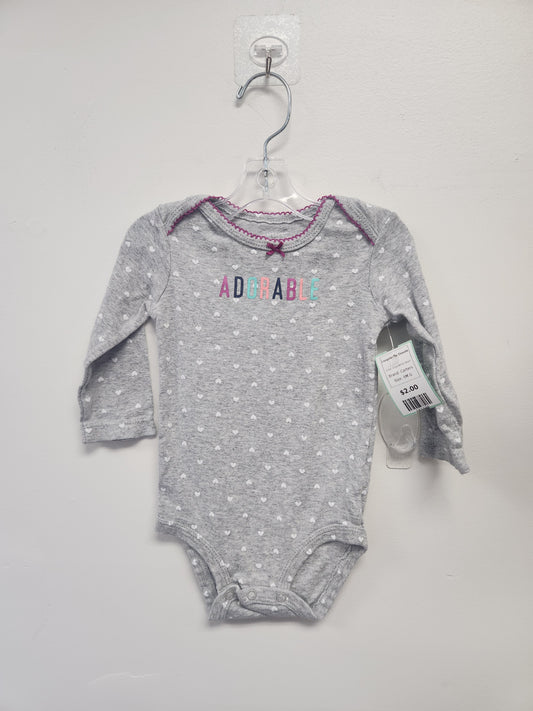 Grey/White Heart Carters Longsleeve Onesie, 9M G