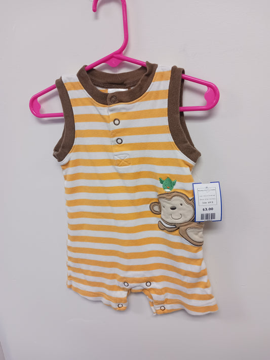Yellow/White Striped Small Wonders Monkey One Piece 6/9m, 6M B