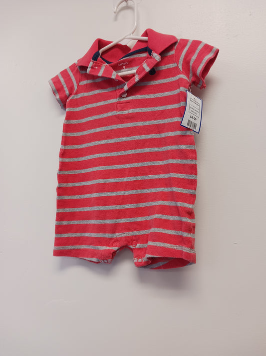 Red/Grey Striped Carters Short One Piece, 9M B