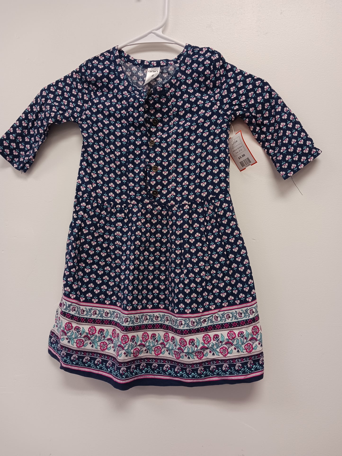 Navy/Pink Flower Carters Dress, 4T G