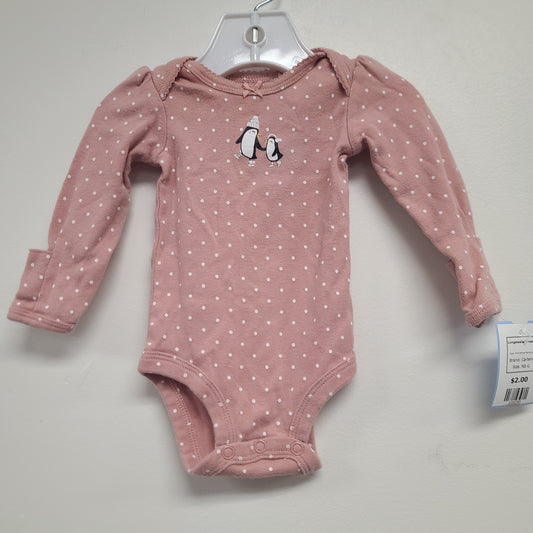 Pink/White Polka Dot Carters Longsleeve Onesie, NB G