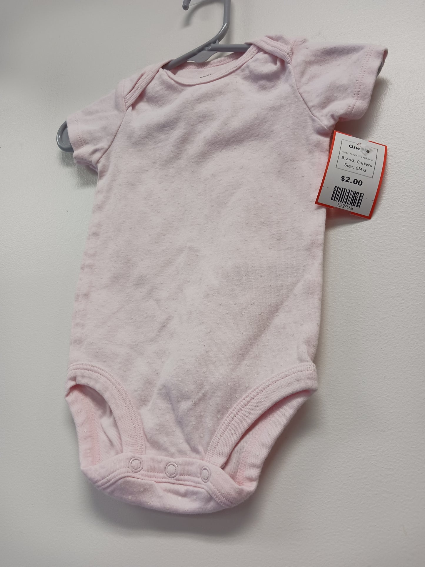 Pink/White Polka Dot Carters Onesie, 6M G