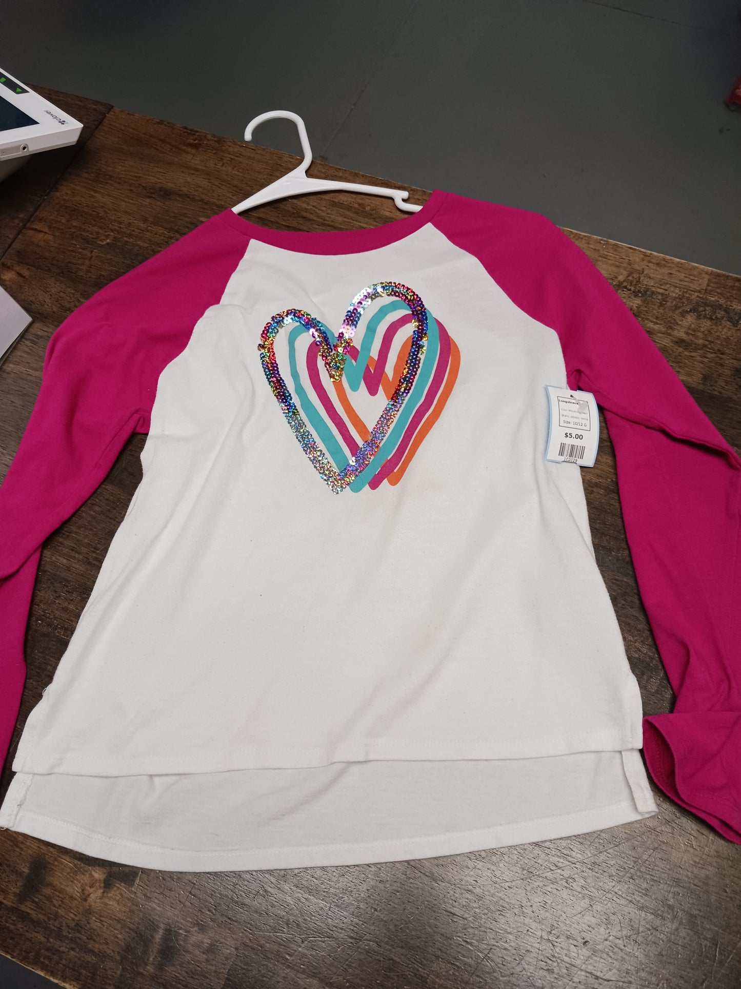 Pink/White Heart Athletic Works Longsleeve Shirt, 10/12 G