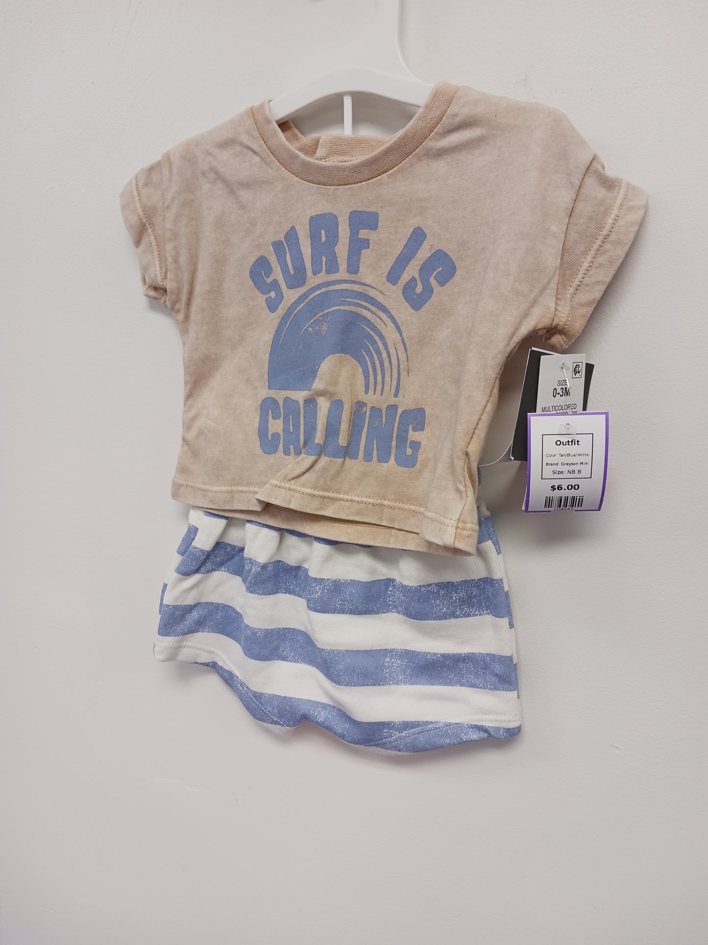 Tan/Blue/White Grayson Mini Outfit, NB B